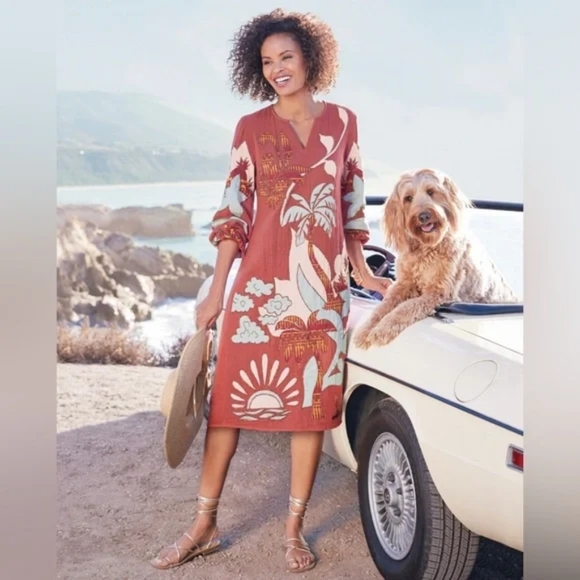 Soft Surroundings Terracotta Floral Long Sleeve Dress - Picture 16 of 16